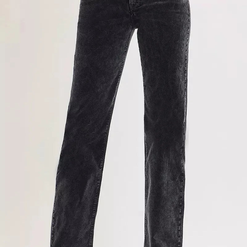 Risen Wildwood Tummy Control Mid Rise Corduroy Pants Raven-Women's Pants-Shop Z & Joxa