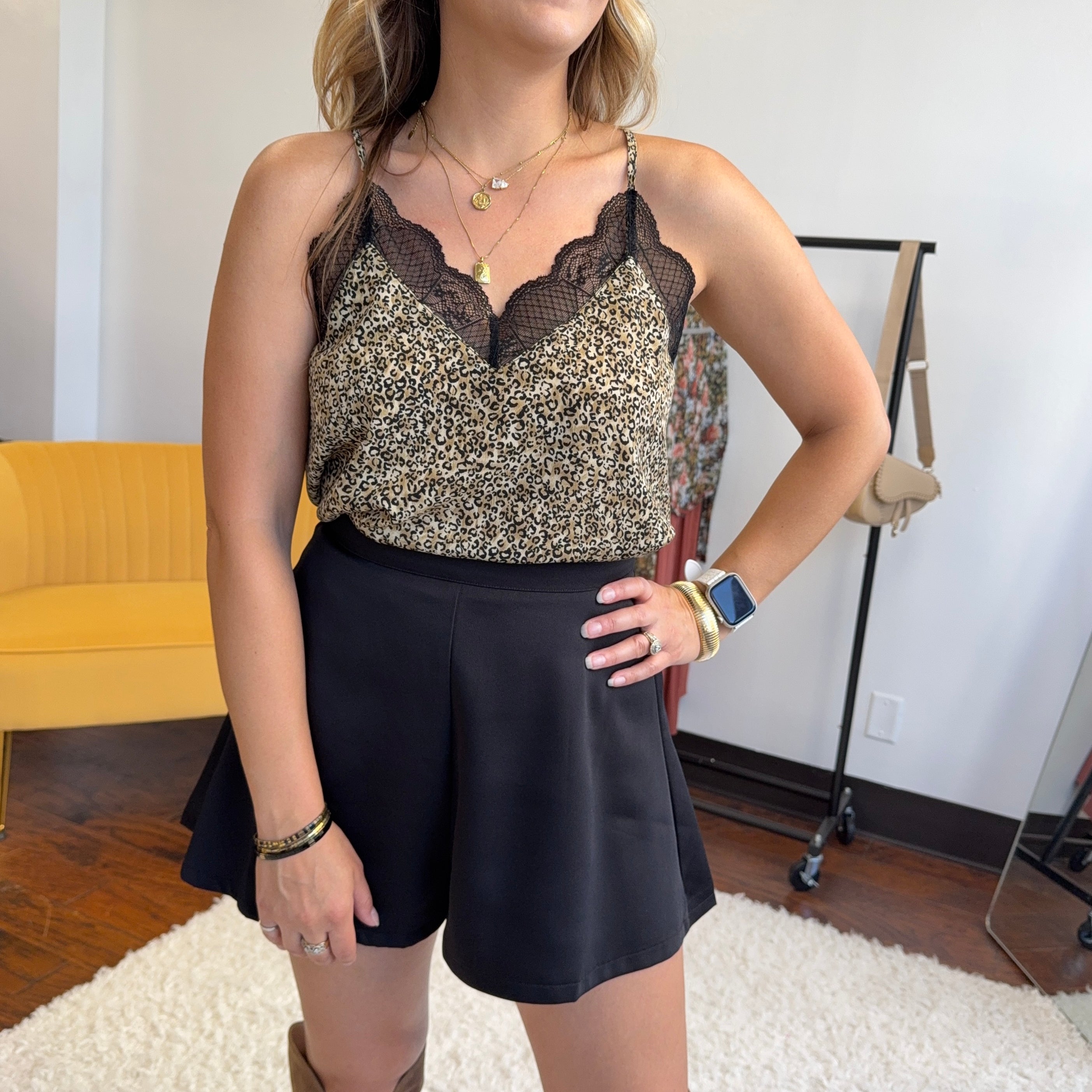 Roam Free Leopard Print Lace Trim Camisole-Women's Shirts & Tops-Shop Z & Joxa