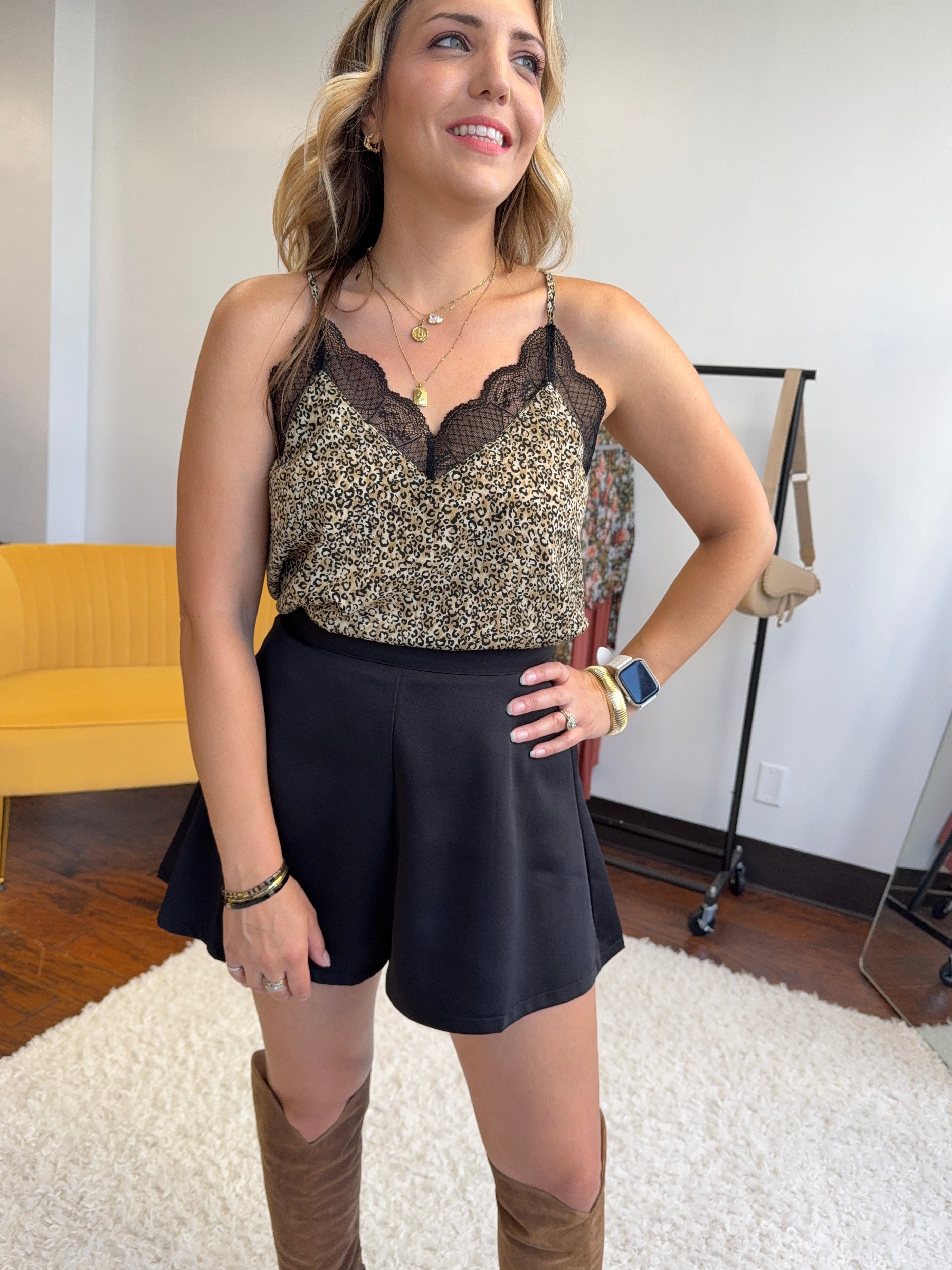 Roam Free Leopard Print Lace Trim Camisole-Women's Shirts & Tops-Shop Z & Joxa