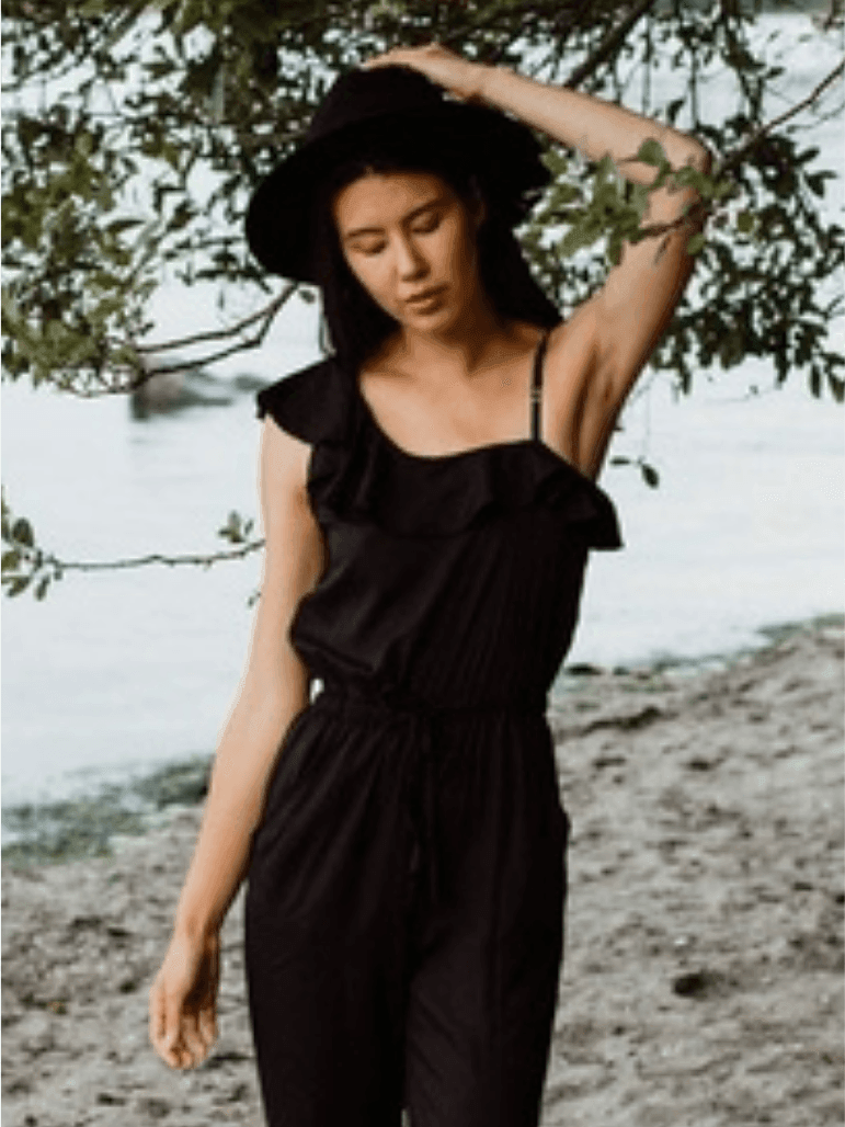 Ruffle Shoulder Black Jumpsuit | Ethical Fashion-Women's Clothing-Shop Z & Joxa
