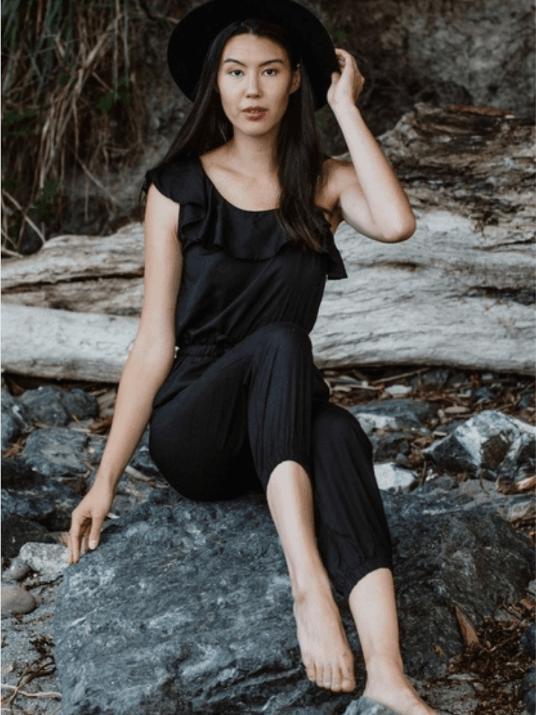 Ruffle Shoulder Black Jumpsuit | Ethical Fashion-Women's Clothing-Shop Z & Joxa