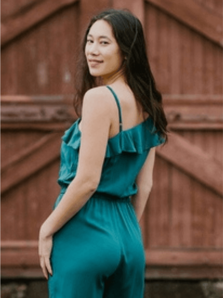 Ruffle Shoulder Emerald Jumpsuit | Ethical Fashion-Women's Jumpsuits-Shop Z & Joxa