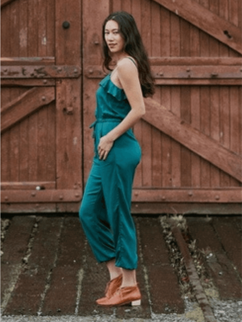 Ruffle Shoulder Emerald Jumpsuit | Ethical Fashion-Women's Jumpsuits-Shop Z & Joxa