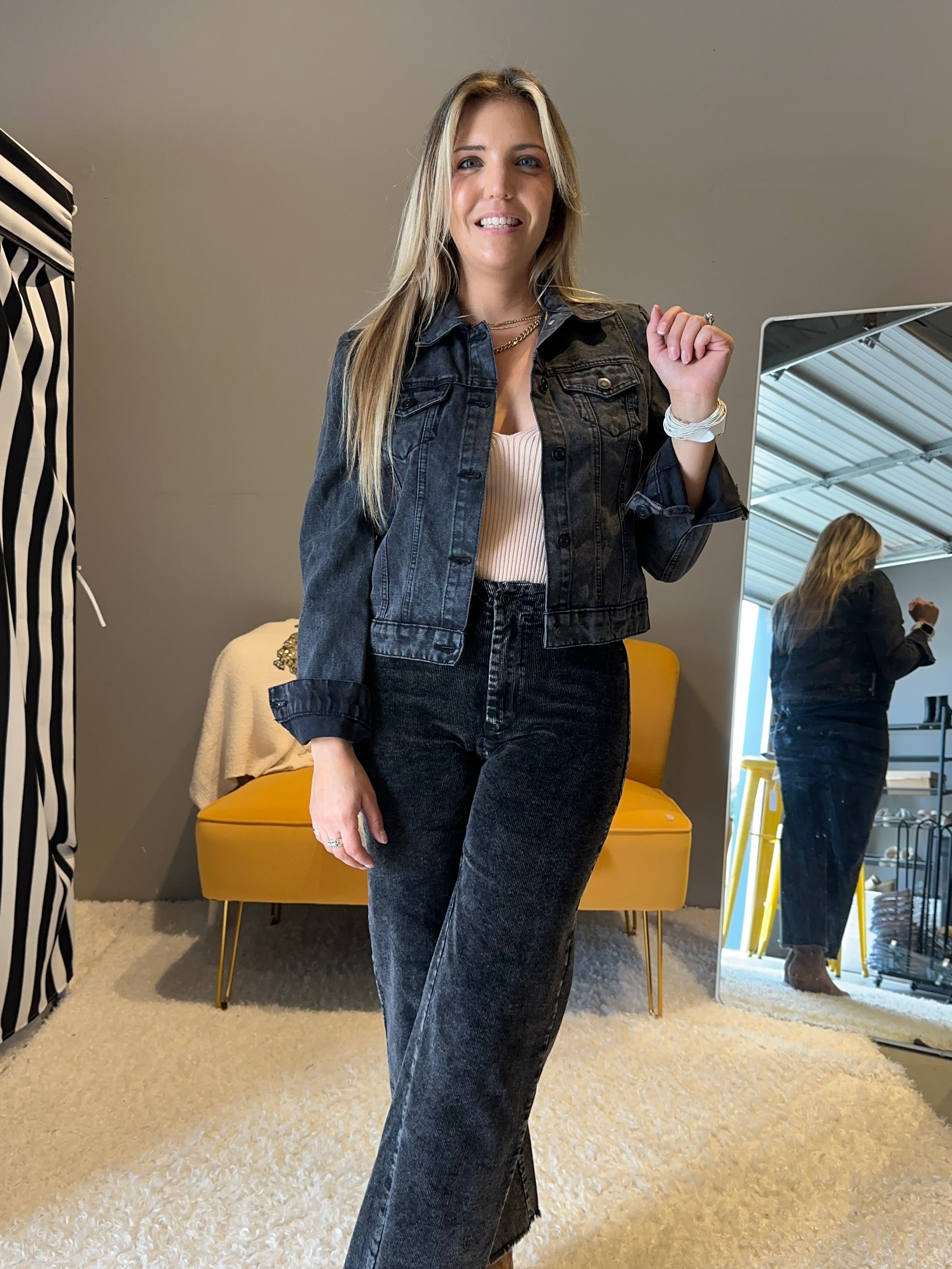 Sassy Since Birth Puff Sleeve Denim Jacket-Women's Clothing-Shop Z & Joxa