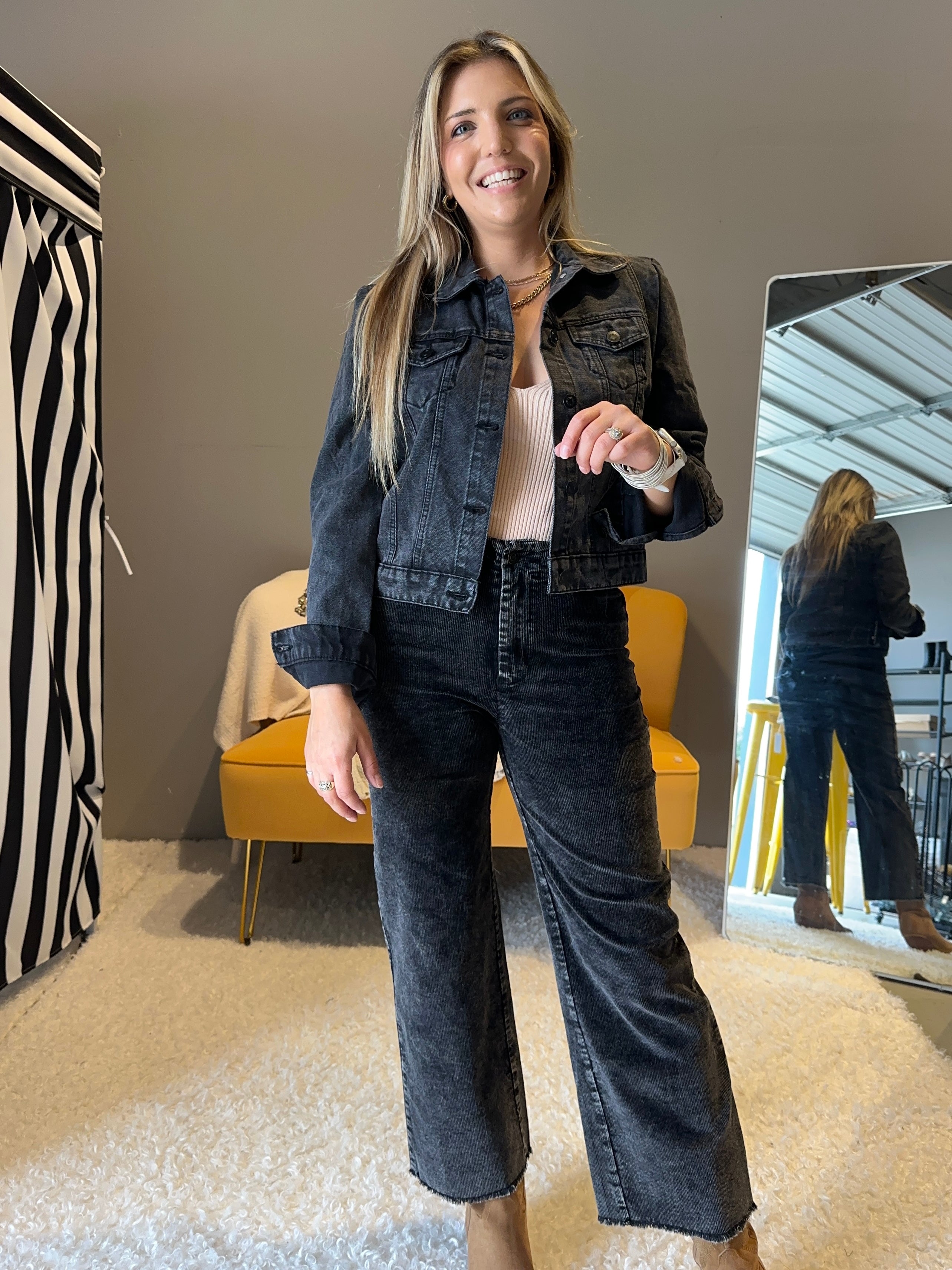 Sassy Since Birth Puff Sleeve Denim Jacket-Women's Clothing-Shop Z & Joxa