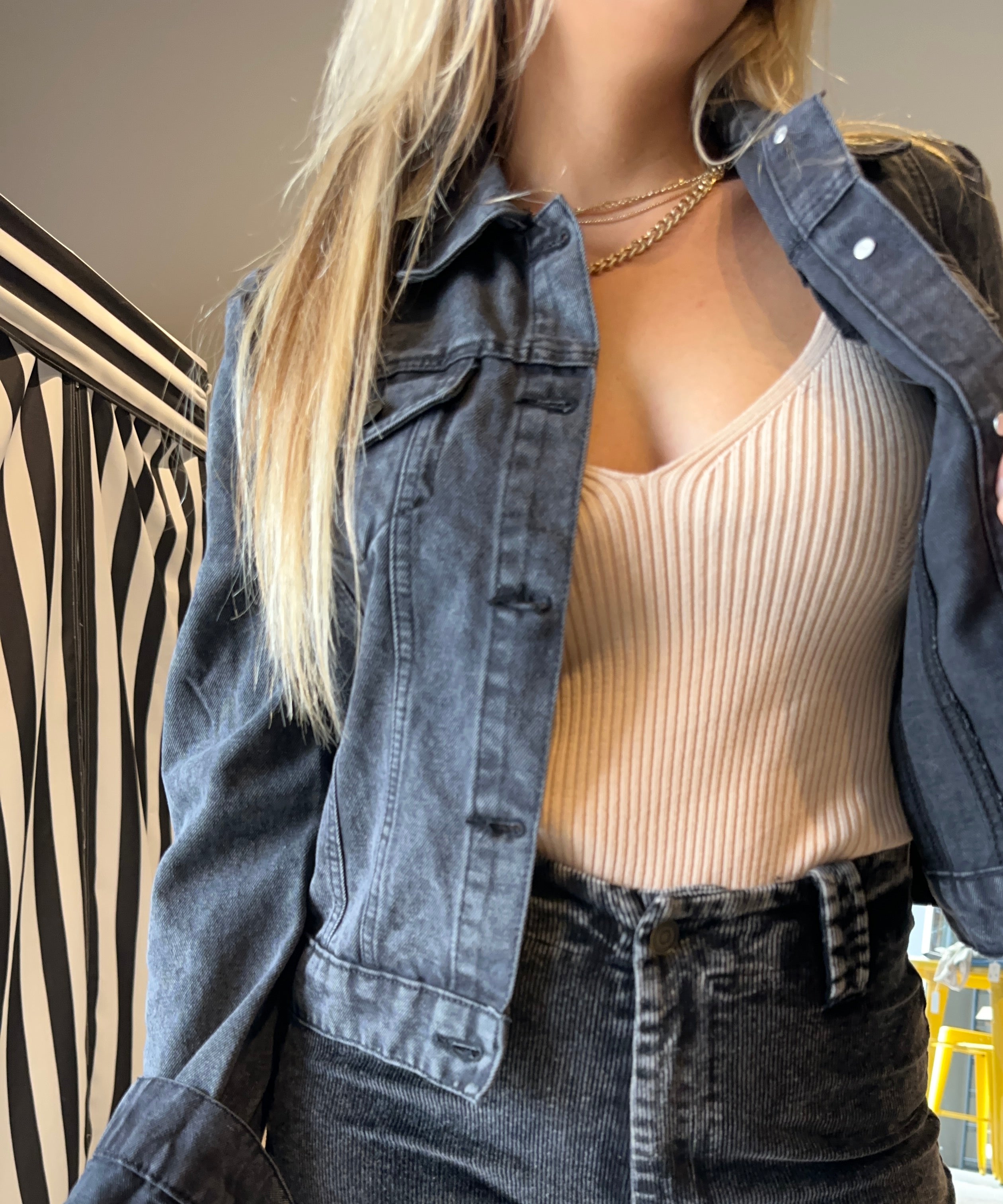 Sassy Since Birth Puff Sleeve Denim Jacket-Women's Clothing-Shop Z & Joxa