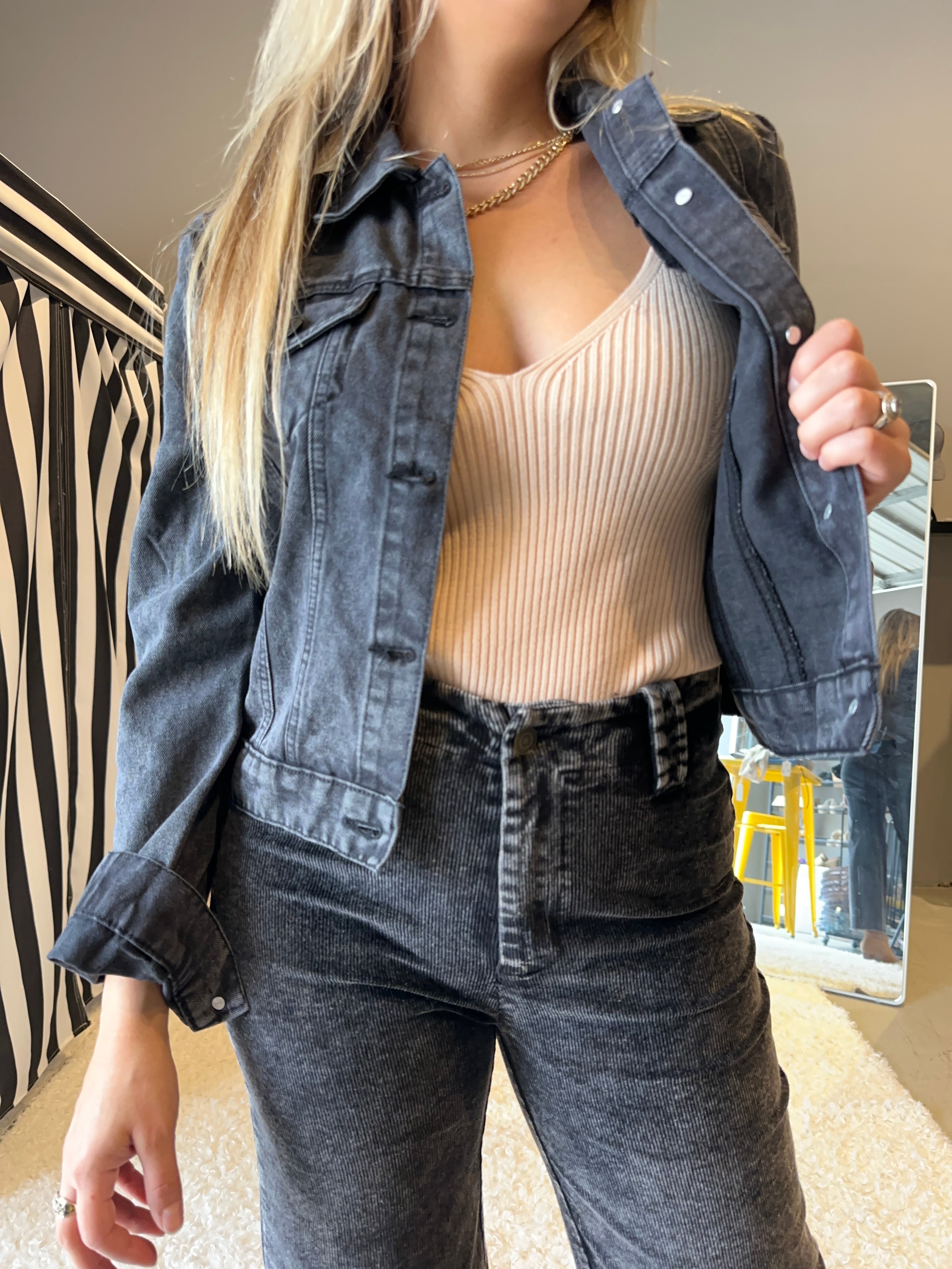 Sassy Since Birth Puff Sleeve Denim Jacket-Women's Clothing-Shop Z & Joxa