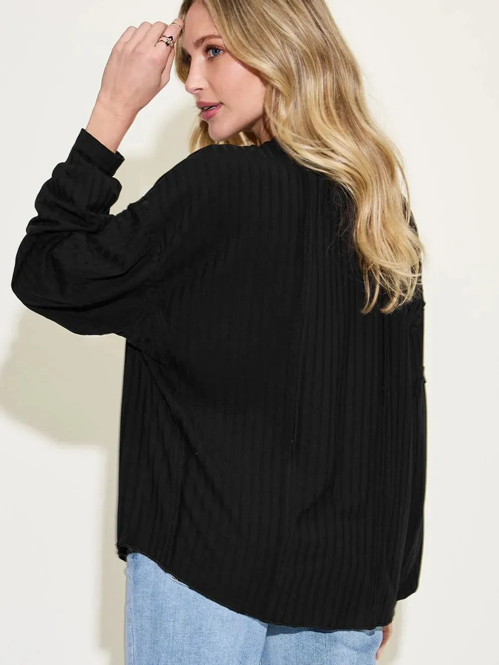 Seam It Up Ribbed Round Neck Long Sleeve Shirt By Basic Bae-Women's Shirts & Tops-Shop Z & Joxa