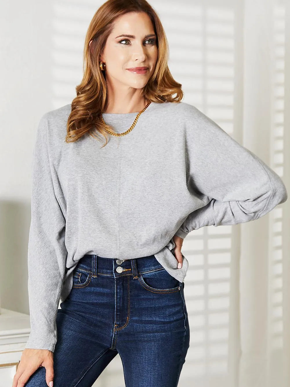Seamlessly Chic: Double Take Long Sleeve Round Neck Sweater-Women's Shirts & Tops-Shop Z & Joxa