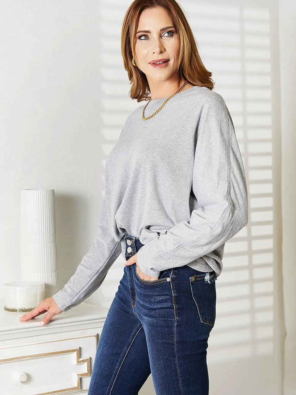 Seamlessly Chic: Double Take Long Sleeve Round Neck Sweater-Women's Shirts & Tops-Shop Z & Joxa