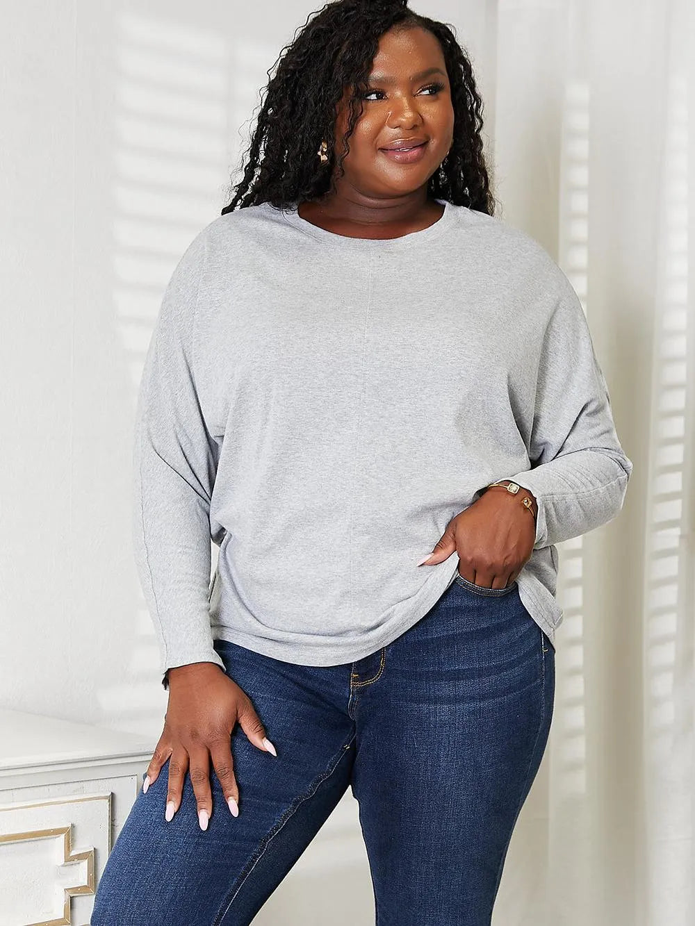 Seamlessly Chic: Double Take Long Sleeve Round Neck Sweater-Women's Shirts & Tops-Shop Z & Joxa