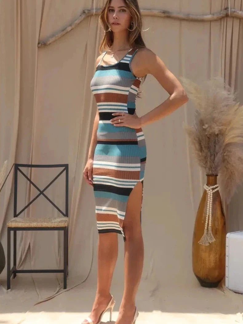 Shades of Style Striped Column Midi Dress-Women's Dresses-Shop Z & Joxa