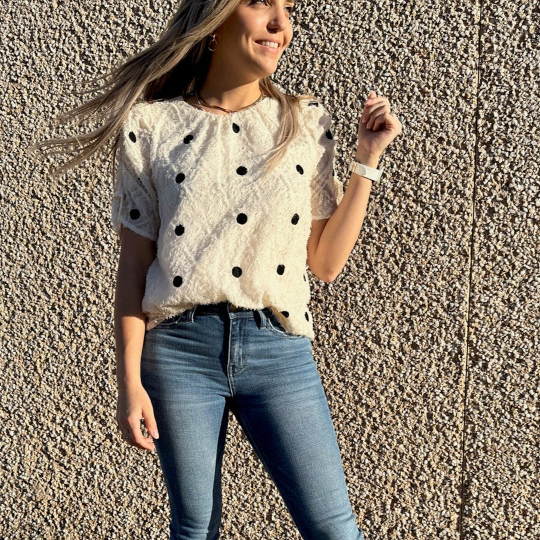 She Can Conquer The World Textured Polka Dot Top-Women's Shirts & Tops-Shop Z & Joxa