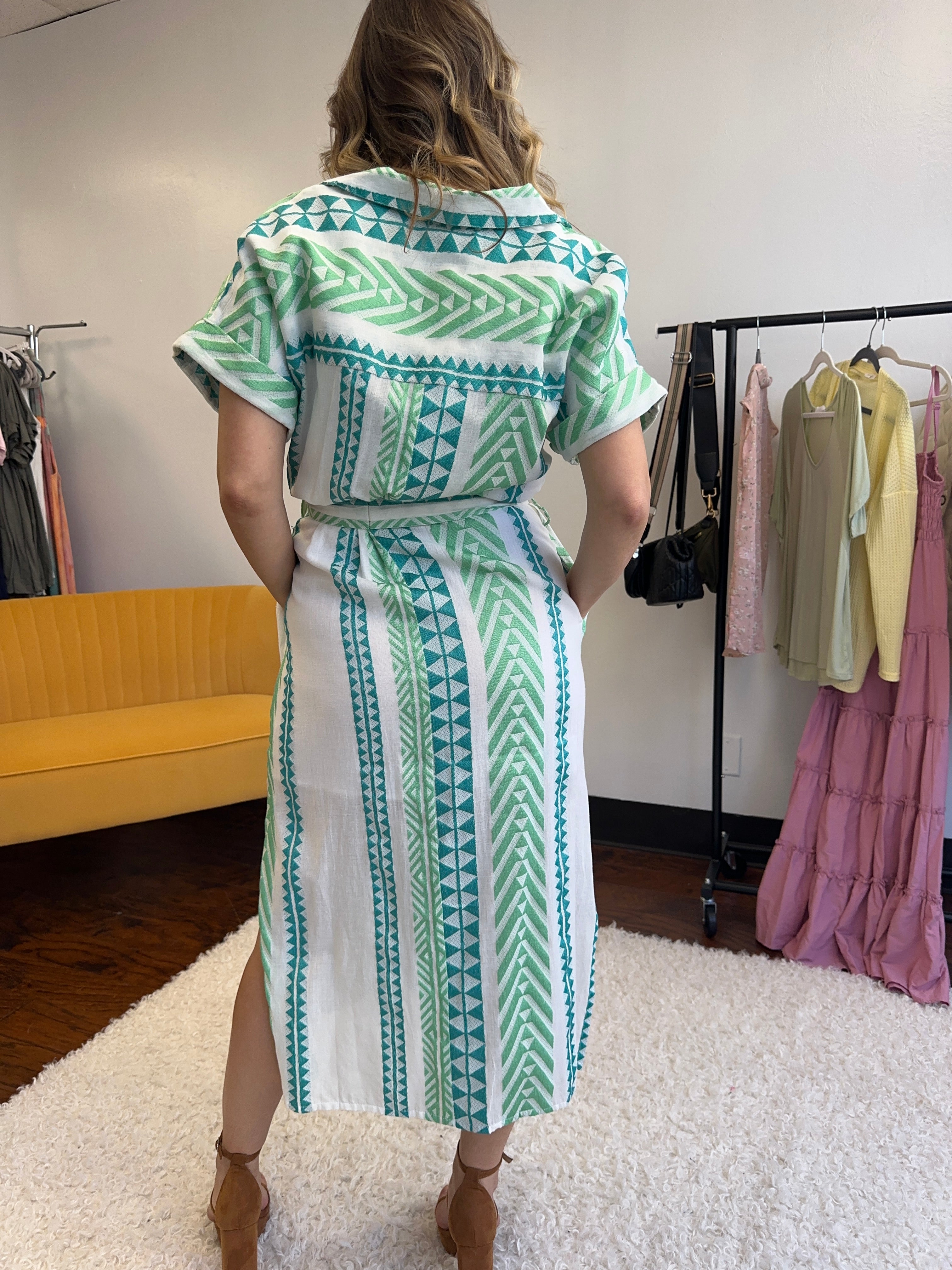 Sky Touches the Sea Striped Button Down Midi Belt Dress-Women's Dresses-Shop Z & Joxa