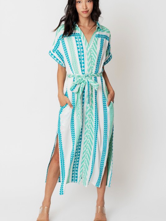 Sky Touches the Sea Striped Button Down Midi Belt Dress-Women's Dresses-Shop Z & Joxa