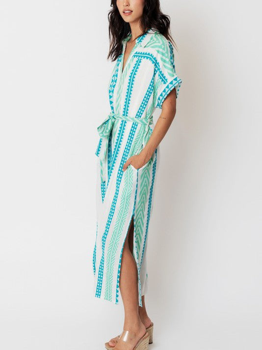 Sky Touches the Sea Striped Button Down Midi Belt Dress-Women's Dresses-Shop Z & Joxa