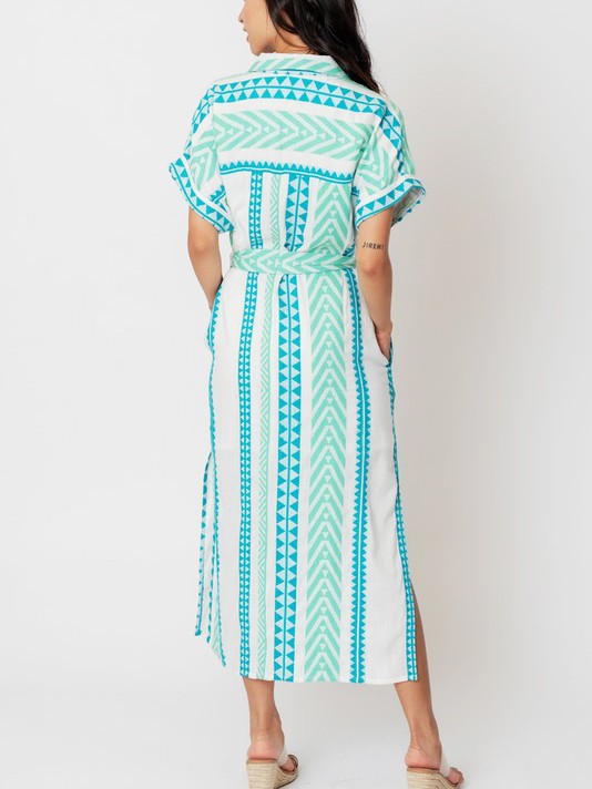 Sky Touches the Sea Striped Button Down Midi Belt Dress-Women's Dresses-Shop Z & Joxa