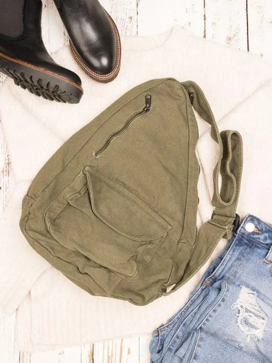 Slinging Along Oversized Canvas Sling Crossbody-Women's Accessories-Shop Z & Joxa