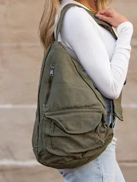 Slinging Along Oversized Canvas Sling Crossbody-Women's Accessories-Shop Z & Joxa