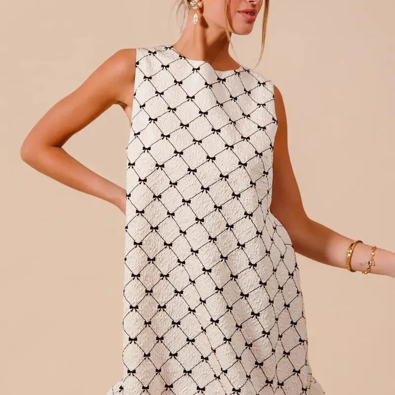 So Me Bow & Behold Textured Bow Printed Mini Ruffle Dress-Women's Dresses-Shop Z & Joxa