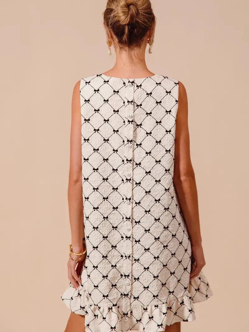 So Me Bow & Behold Textured Bow Printed Mini Ruffle Dress-Women's Dresses-Shop Z & Joxa