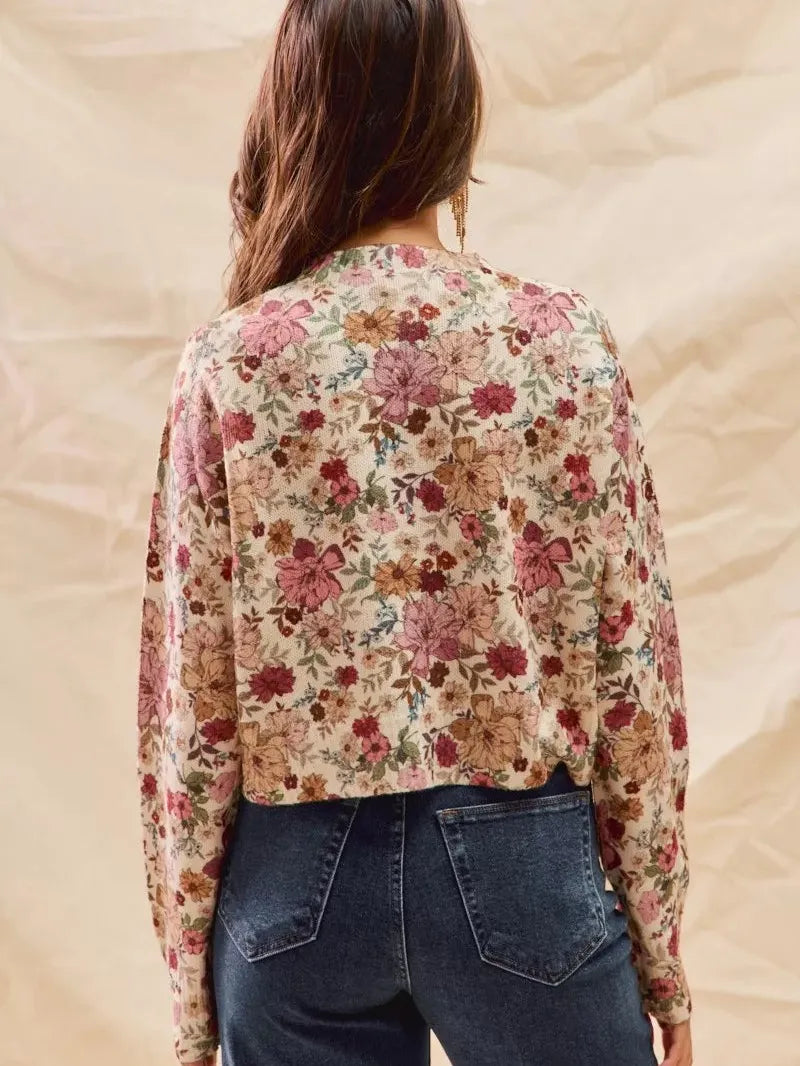 So Me Clay Rose Garden Floral Print Button up Sweater Cardigan-Women's Shirts & Tops-Shop Z & Joxa