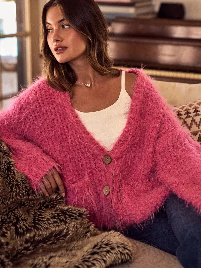 So Me Cozy in Pink Soft Touch Loose Fit Cozy Cardigan-Women's Shirts & Tops-Shop Z & Joxa