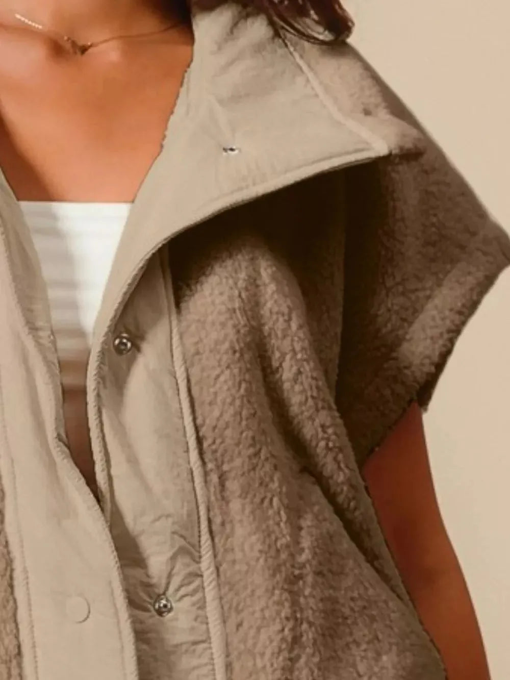 So Me Cuddle Rush Sleeveless Sherpa Vest in Almond-Women's Shirts & Tops-Shop Z & Joxa