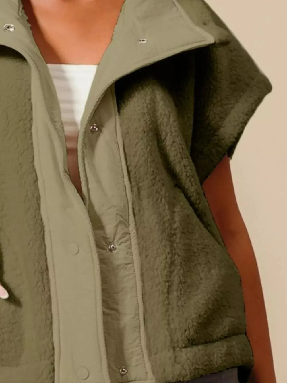 So Me Cuddle Rush Sleeveless Sherpa Vest in Olive-Women's Shirts & Tops-Shop Z & Joxa