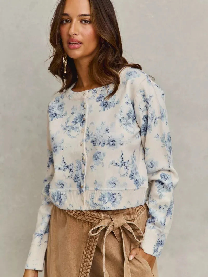 So Me Floral Rewind Vintage Floral Print Sweater Cardigan-Women's Shirts & Tops-Shop Z & Joxa