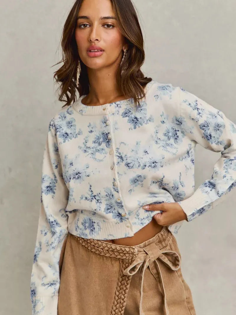 So Me Floral Rewind Vintage Floral Print Sweater Cardigan-Women's Shirts & Tops-Shop Z & Joxa