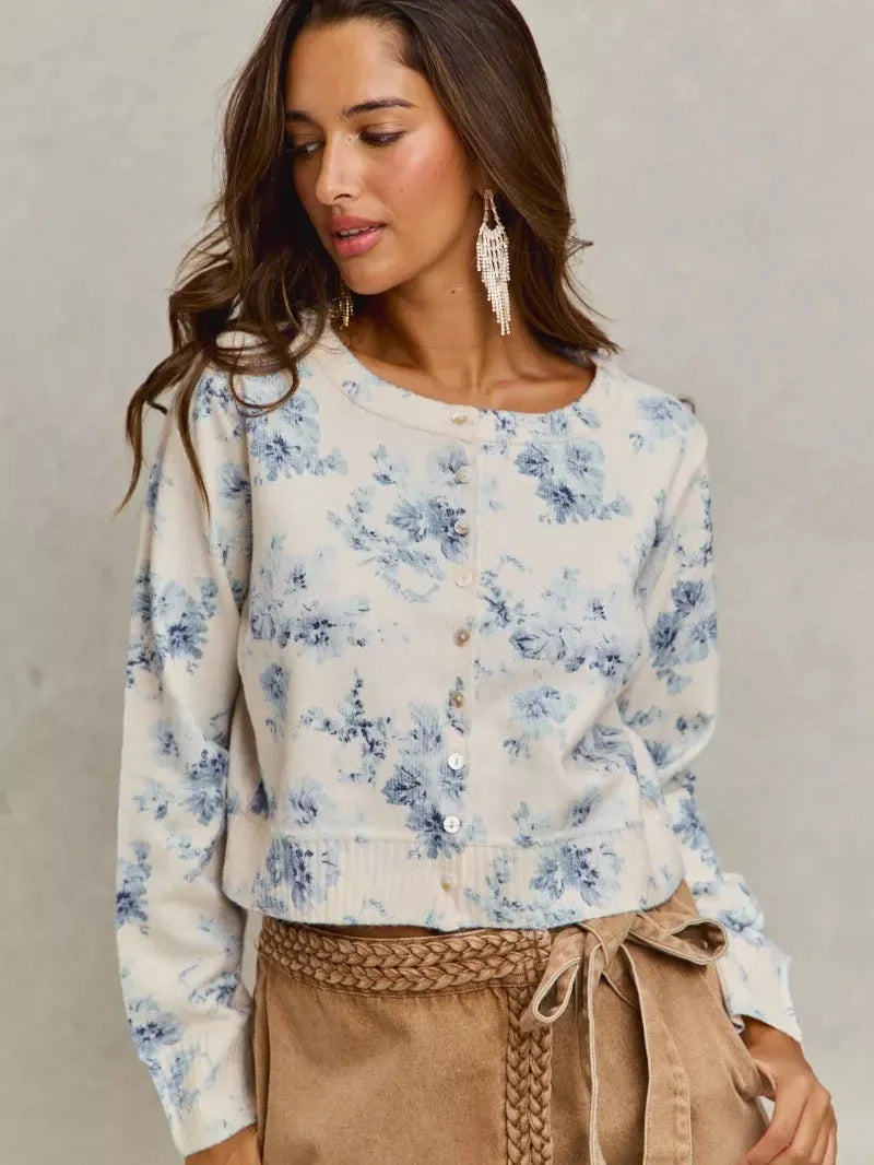 So Me Floral Rewind Vintage Floral Print Sweater Cardigan-Women's Shirts & Tops-Shop Z & Joxa