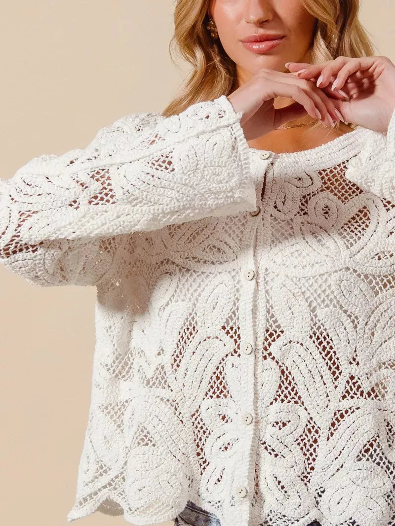 So Me Ivory Bloom Crochet Floral Lace Cardigan-Shirts & Tops-Shop Z & Joxa