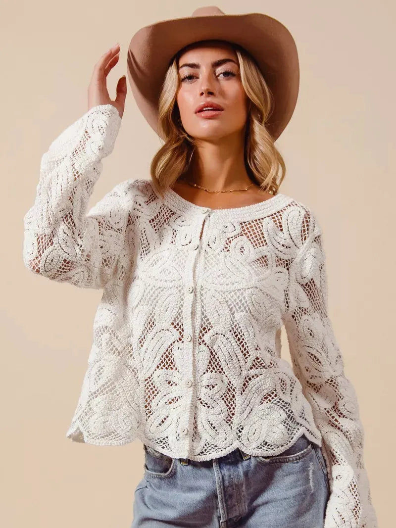 So Me Ivory Bloom Crochet Floral Lace Cardigan-Shirts & Tops-Shop Z & Joxa