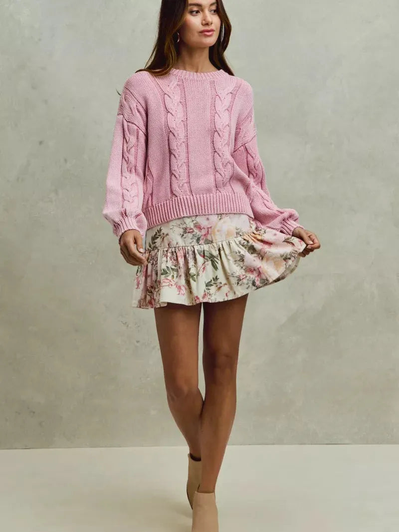 So Me Ivory Bloom Pink Floral Tiered Flare Mini Skirt-Women's Skirts & Skorts-Shop Z & Joxa