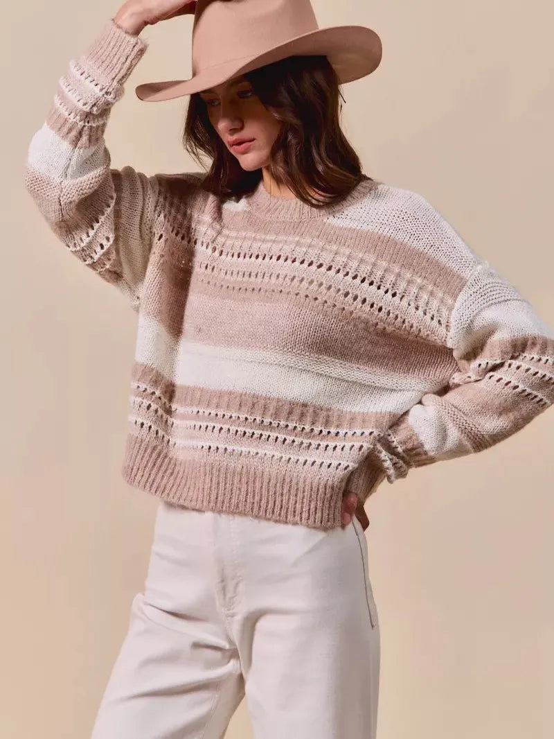 So Me Loosely Luxe Striped Texture Long Sleeve Sweater-Women's Shirts & Tops-Shop Z & Joxa