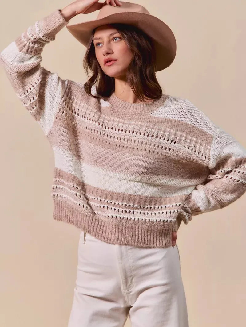 So Me Loosely Luxe Striped Texture Long Sleeve Sweater-Women's Shirts & Tops-Shop Z & Joxa