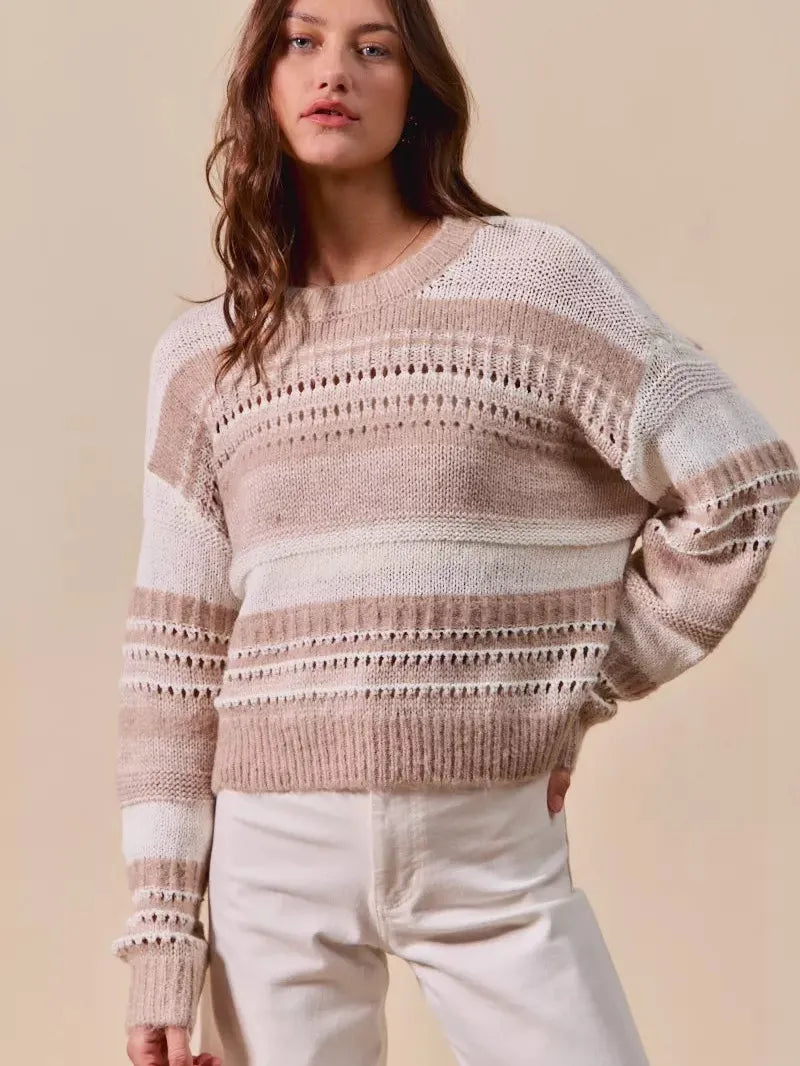 So Me Loosely Luxe Striped Texture Long Sleeve Sweater-Women's Shirts & Tops-Shop Z & Joxa