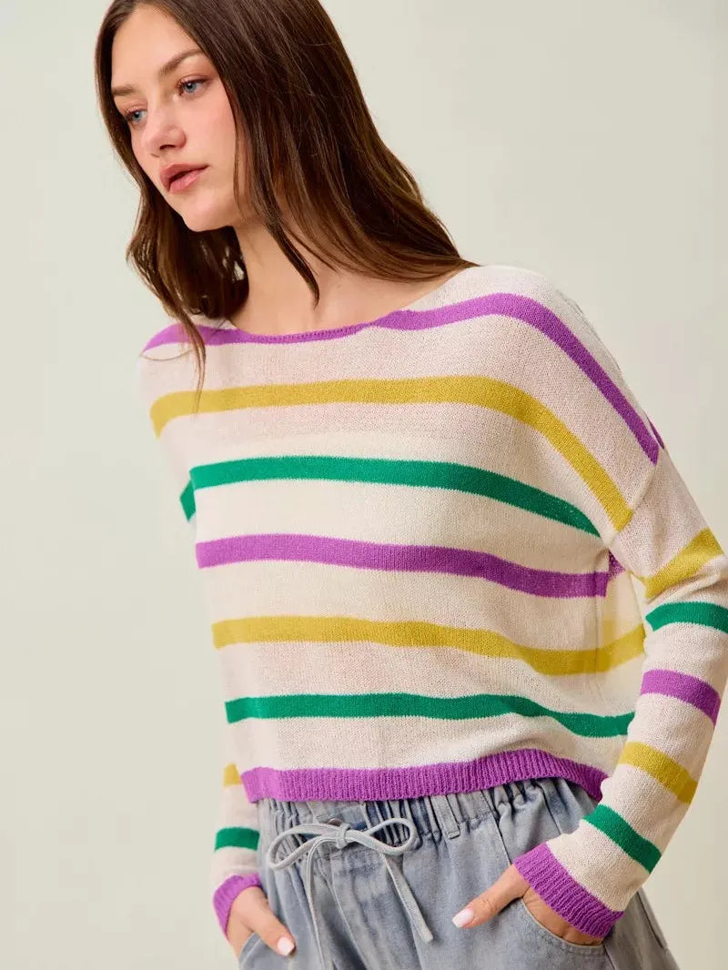 So Me Mardi Chic Color Stripe Lightweight Sweater Top-Women's Shirts & Tops-Shop Z & Joxa