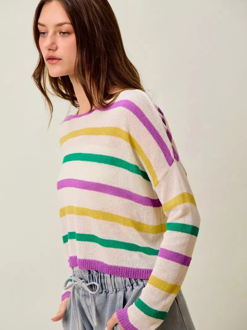 So Me Mardi Chic Color Stripe Lightweight Sweater Top-Women's Shirts & Tops-Shop Z & Joxa