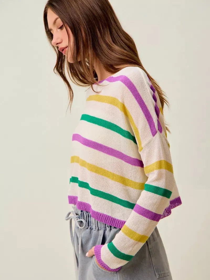 So Me Mardi Chic Color Stripe Lightweight Sweater Top-Women's Shirts & Tops-Shop Z & Joxa