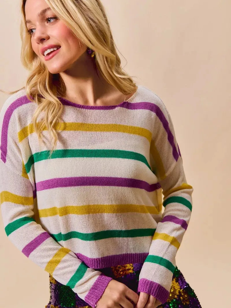 So Me Mardi Chic Color Stripe Lightweight Sweater Top-Women's Shirts & Tops-Shop Z & Joxa