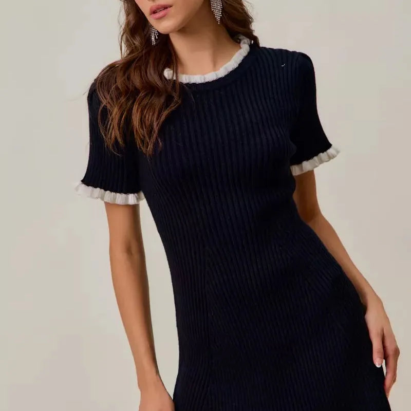 So Me Mini Moments Ruffled Sweater Knit Mini Dress in Black-Women's Dresses-Shop Z & Joxa