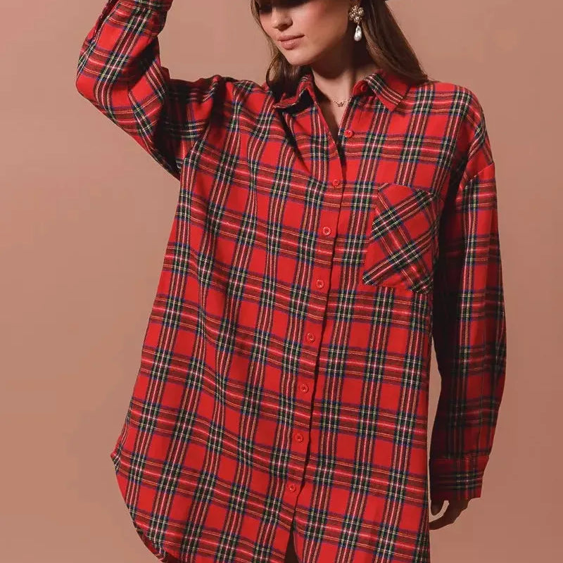 So Me Plaid Escape Button Up Plaid Shirt Dress-Shirts & Tops-Shop Z & Joxa