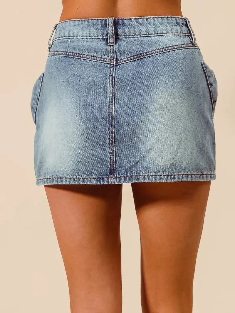 So Me Pocket Full of Bows Denim Mini Skirt-Mini Skirts-Shop Z & Joxa