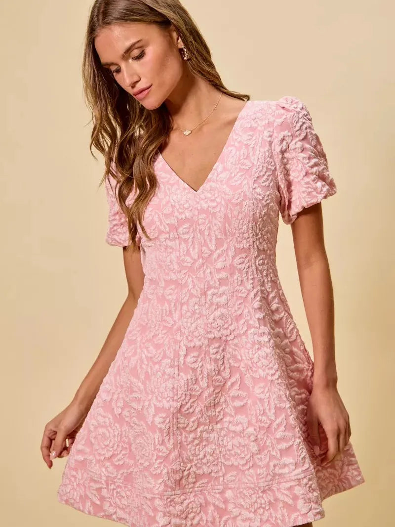So Me Pretty in Pink Jacquard Flare Mini Dress-Women's Dresses-Shop Z & Joxa