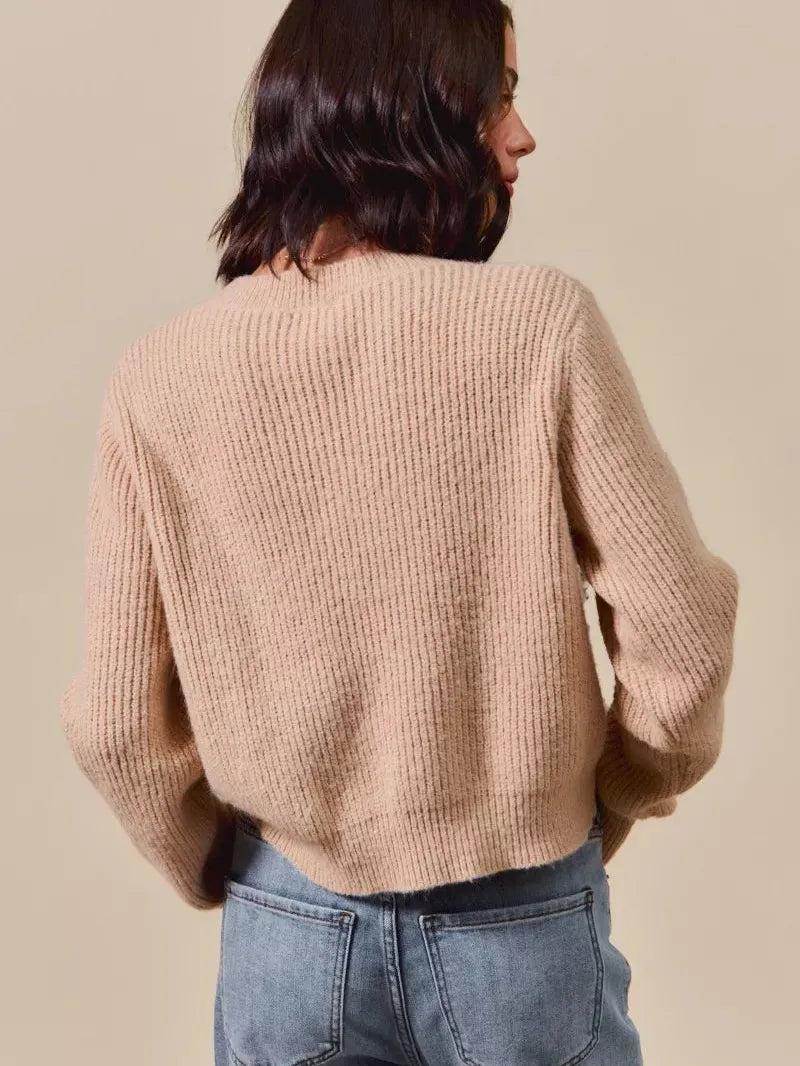 So Me Ribbon Kiss Checkered Plaid Tape Lace Up Sweater in Taupe-Women's Shirts & Tops-Shop Z & Joxa