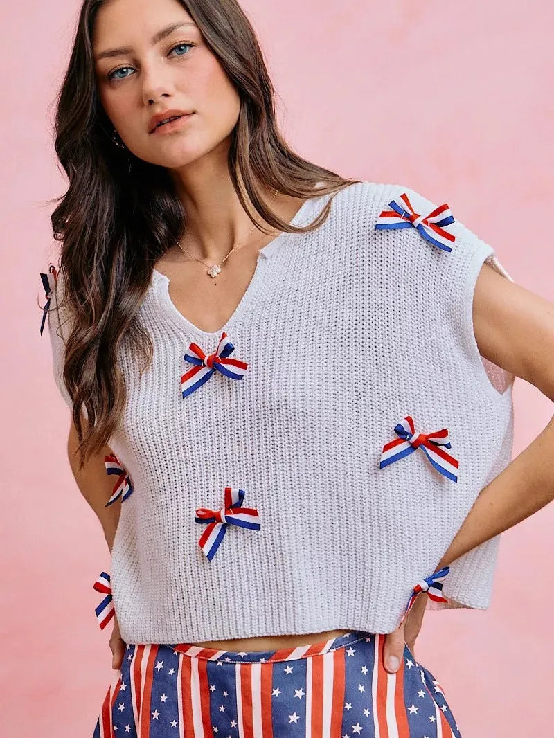 So Me Ribbon and Glory 4th Of July Ribbon Cropped Knit Top-Shirts & Tops-Shop Z & Joxa
