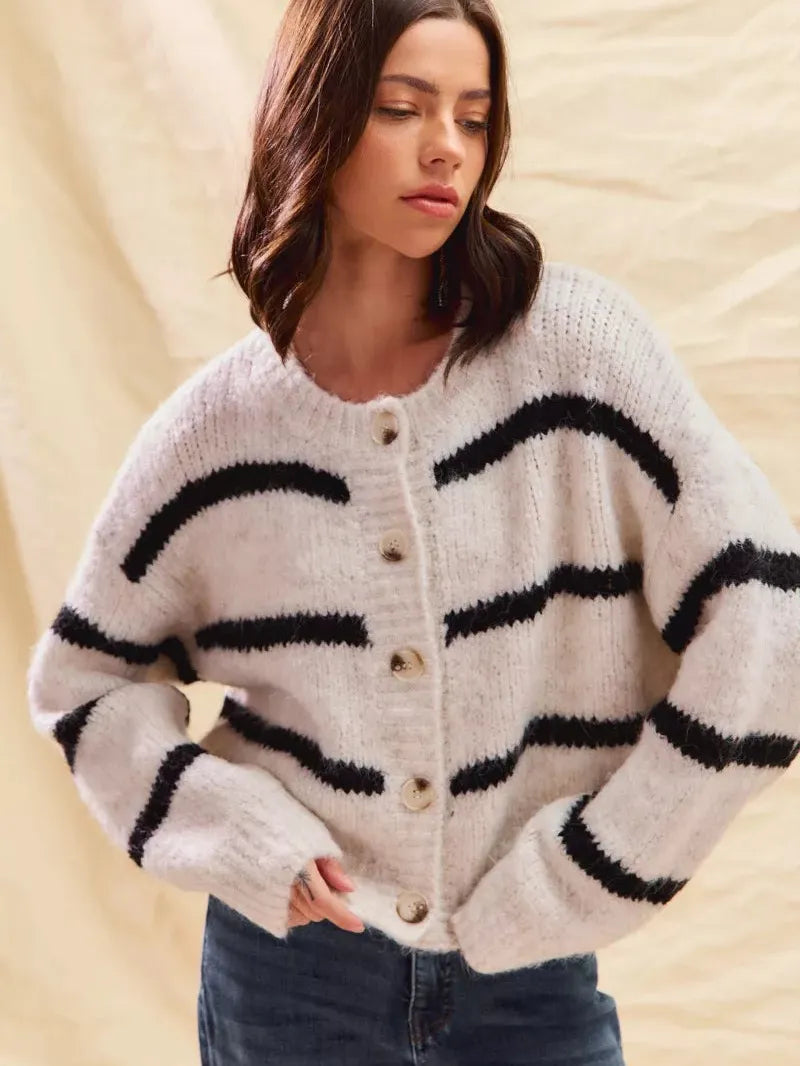 So Me Stripe Right Soft and Cozy Sweater Cardigan-Women's Shirts & Tops-Shop Z & Joxa
