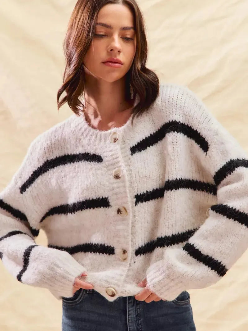 So Me Stripe Right Soft and Cozy Sweater Cardigan-Women's Shirts & Tops-Shop Z & Joxa